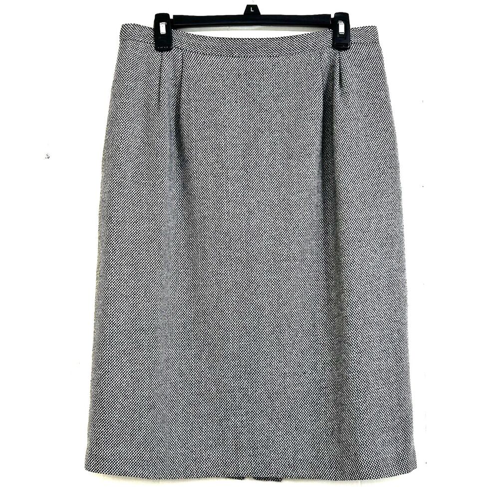 Vintage Wool Black White Houndstooth Tweed Skirt Size 12 Knee Pencil Skirt.